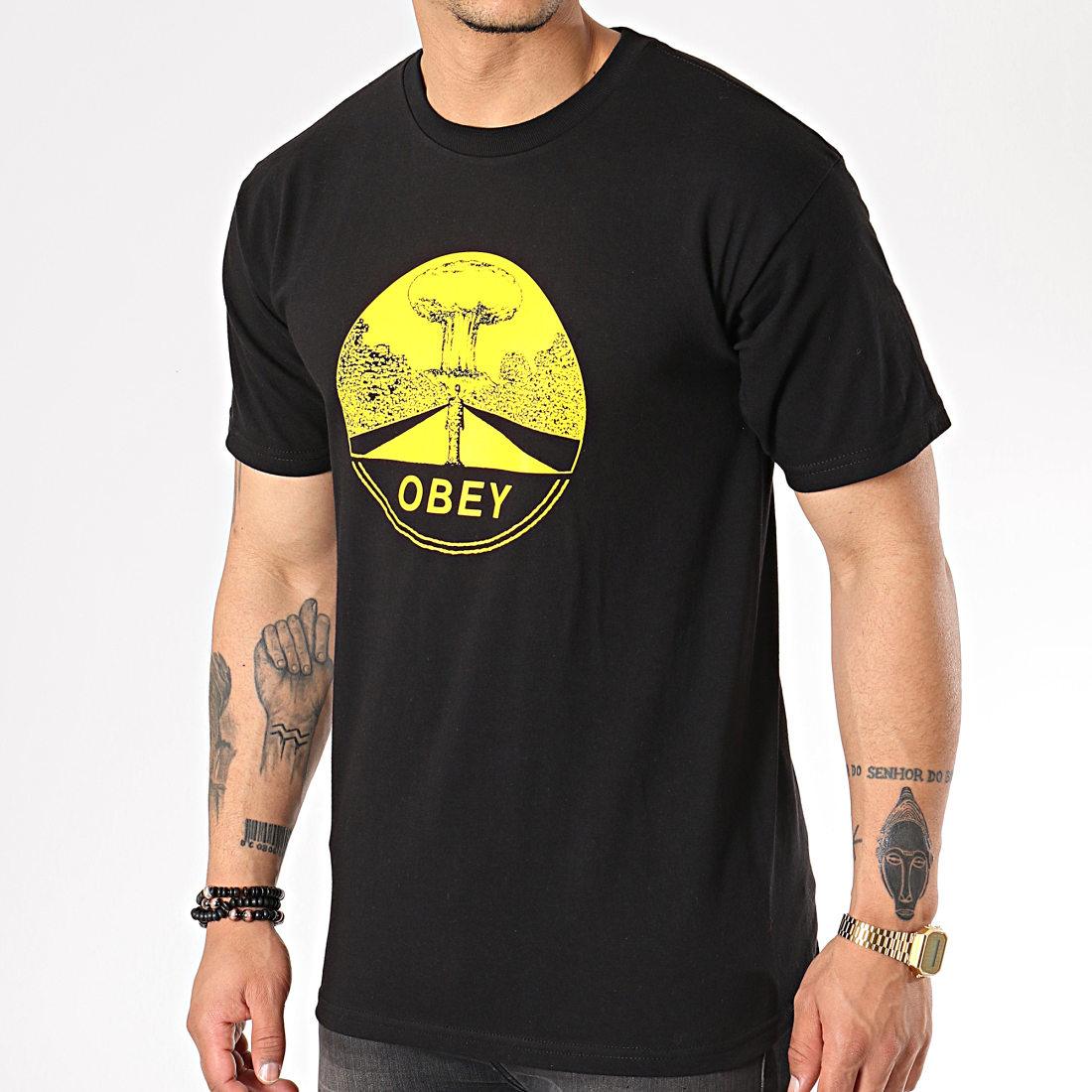 Obey Tee Shirt Obey Mushroom Cloud Noir Jaune