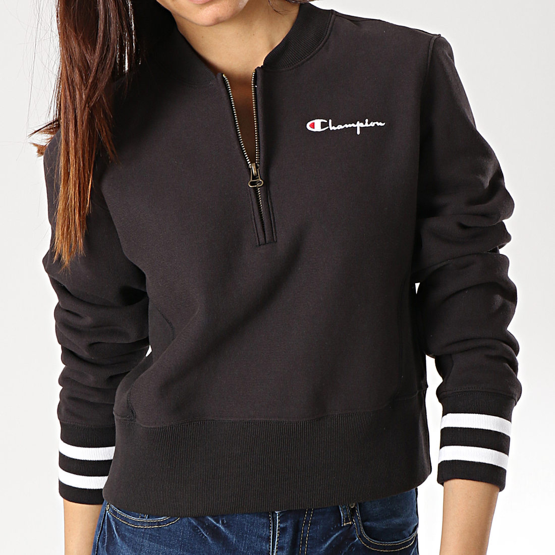 Champion - Sweat Col Zippé Femme 111565 Noir ...