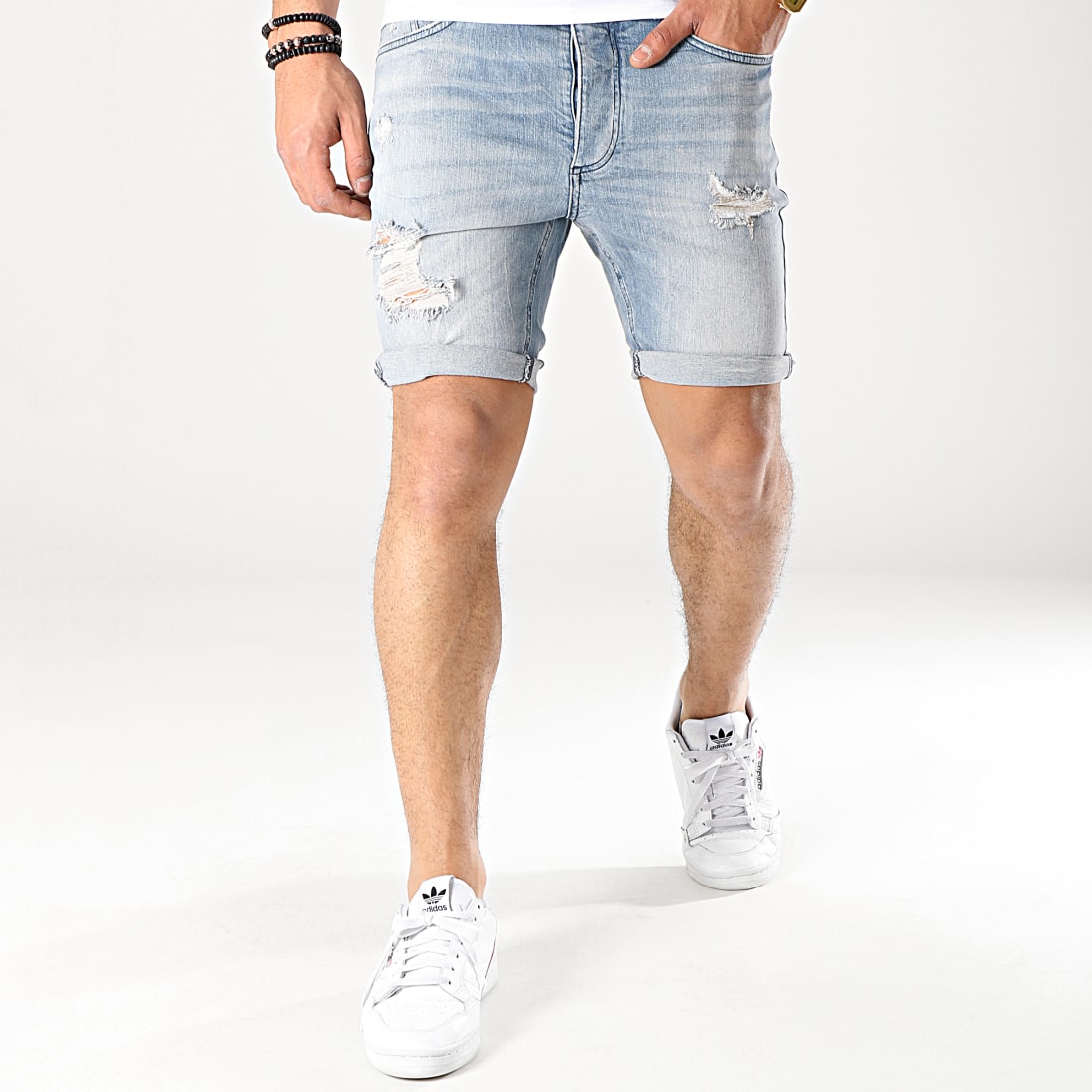 Gym King Short Jean Skinny Distressed Bleu Denim
