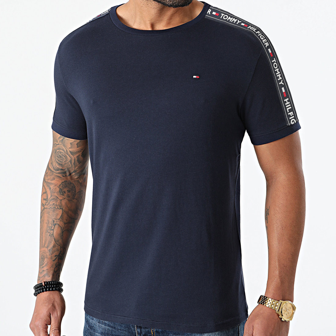 Tommy Hilfiger Tee Shirt Avec Bandes 0562 Bleu Marine