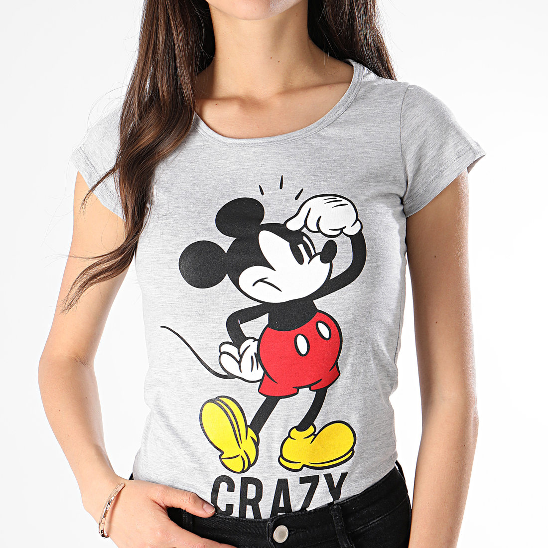 Mickey Mouse - Tee Shirt Femme Crazy Gris Chiné ...