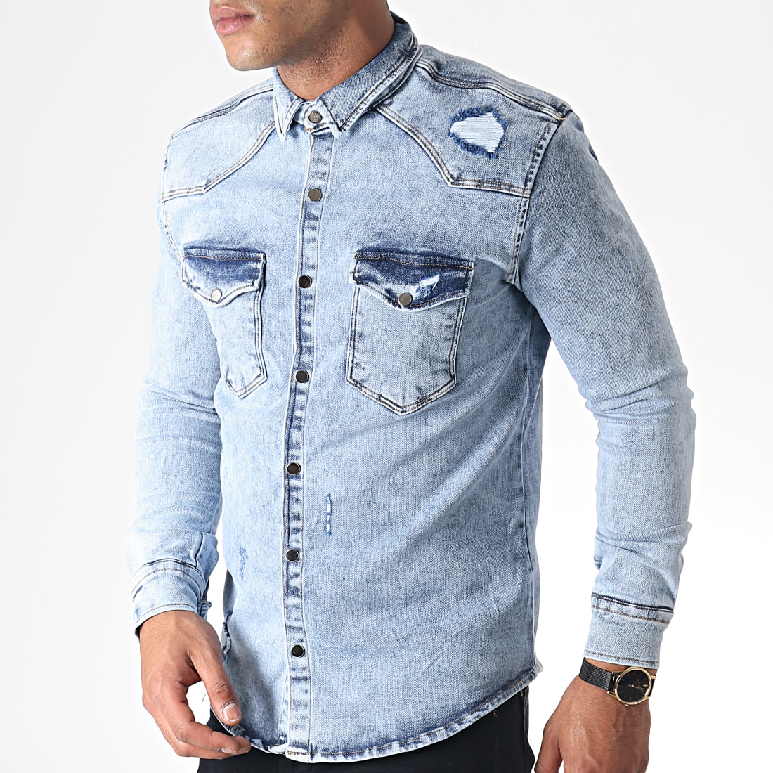 Chemise En Jean Femme Roskiky - Manches Longues Boutonnée Style Western
