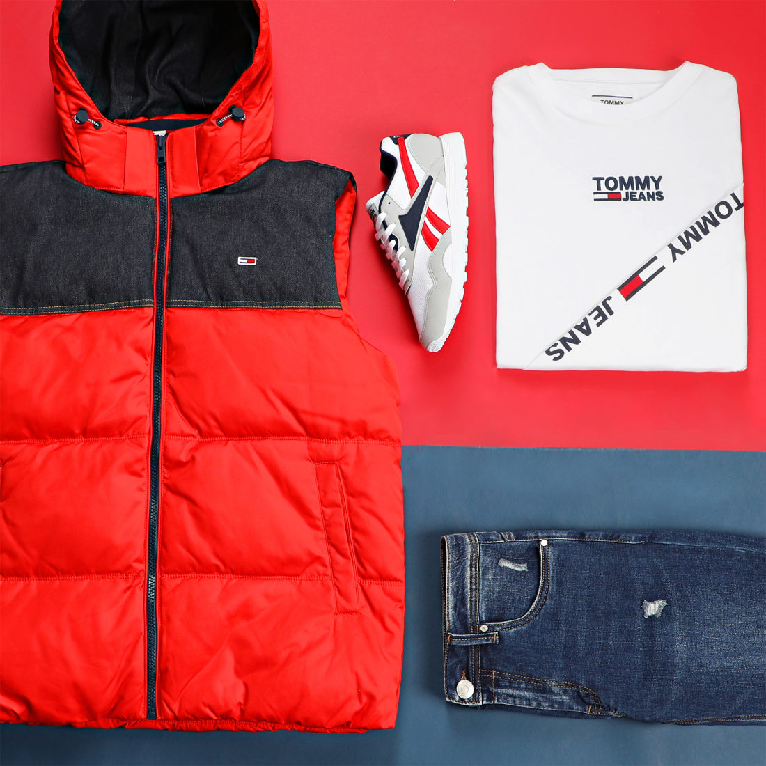 doudoune sans manche tommy rouge