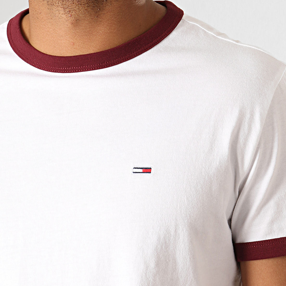 Tommy Hilfiger Tee Shirt Solid Ringer 7123 Blanc Bordeaux