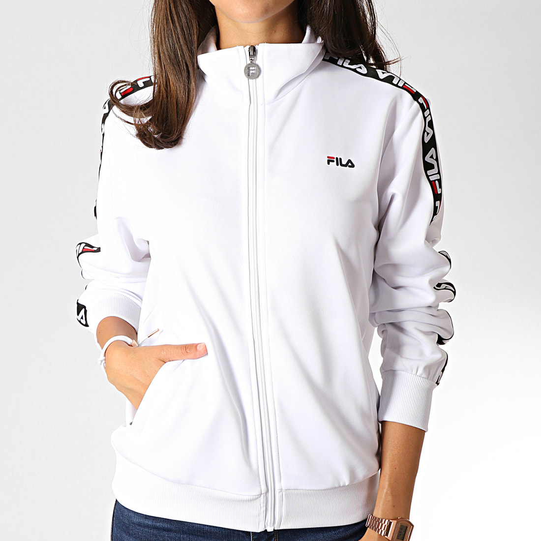 Fila Veste Zipp e Femme A Bandes Talli 687069 Blanc