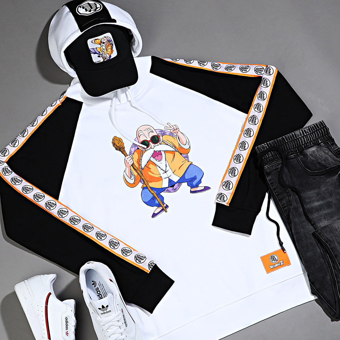 Dragon Ball Z - Sweat Capuche A Bandes Kame Blanc Noir