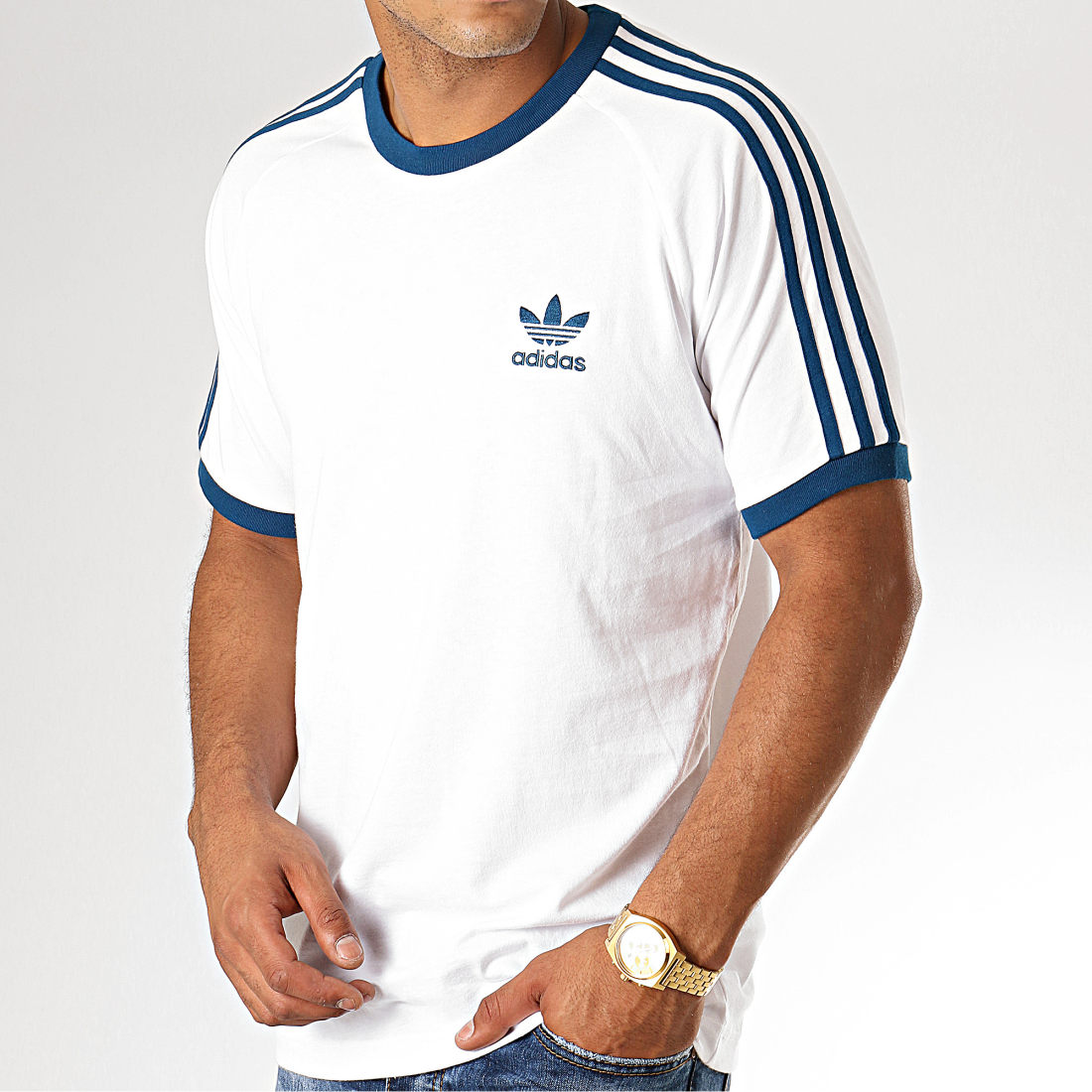 adidas - Tee Shirt 3 Stripes DY1532 Blanc Bleu ...