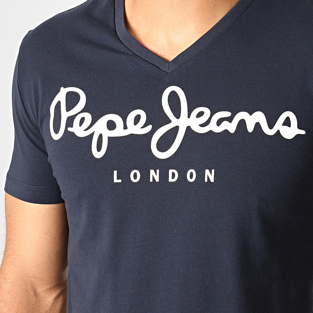 Pepe Jeans Tee Shirt Col V Original Bleu Marine