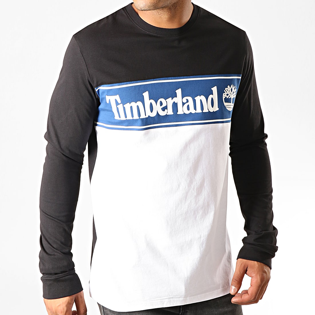 Timberland Tee Shirt Manches Longues Cut And Sew A1Z24 Noir Blanc