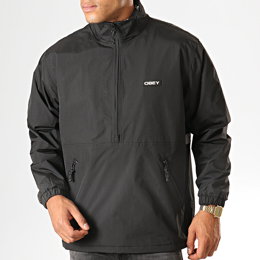 Download Obey - Coupe-Vent Col Zippé Attitude Mock Anorak Noir ...