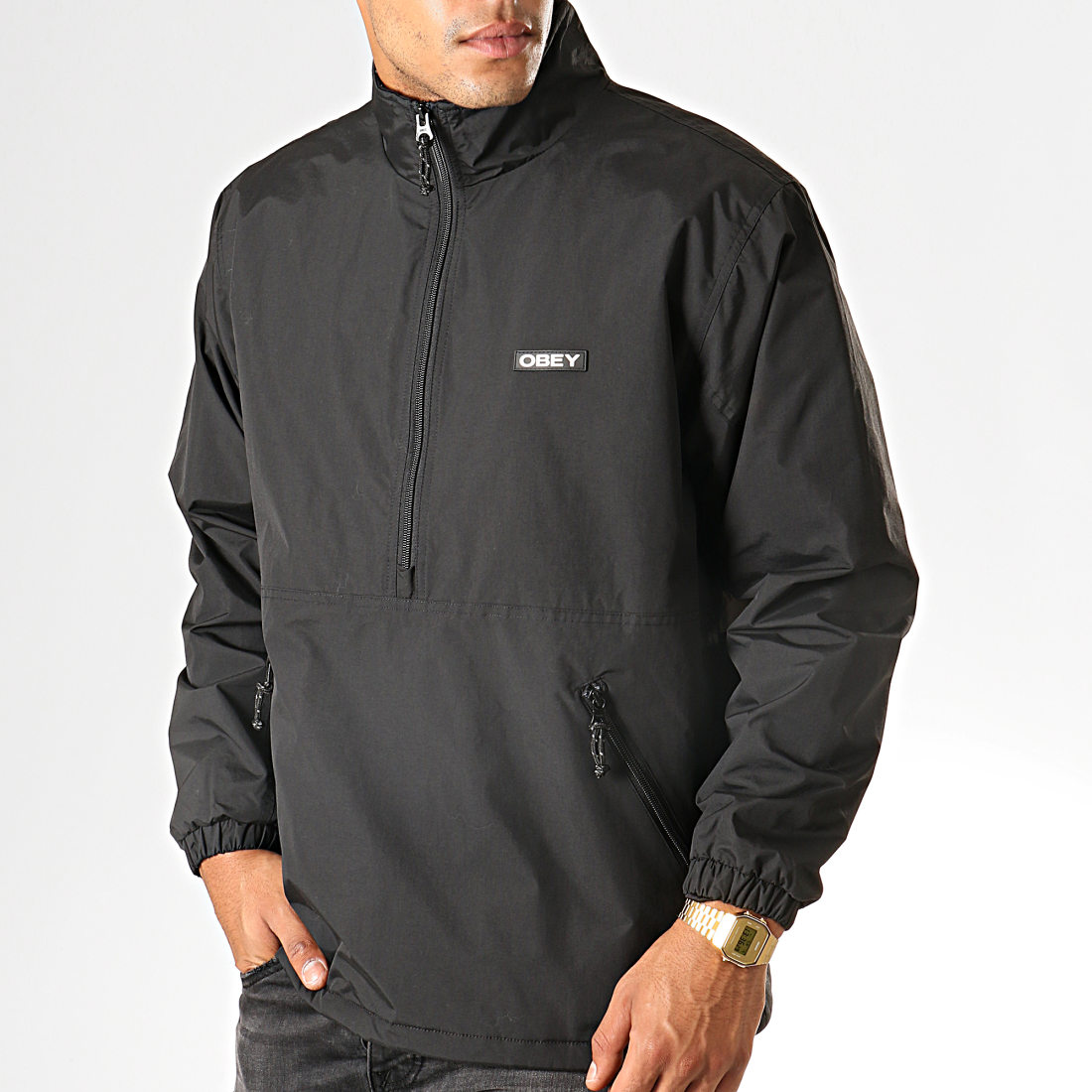 Download Obey - Coupe-Vent Col Zippé Attitude Mock Anorak Noir - LaBoutiqueOfficielle.com