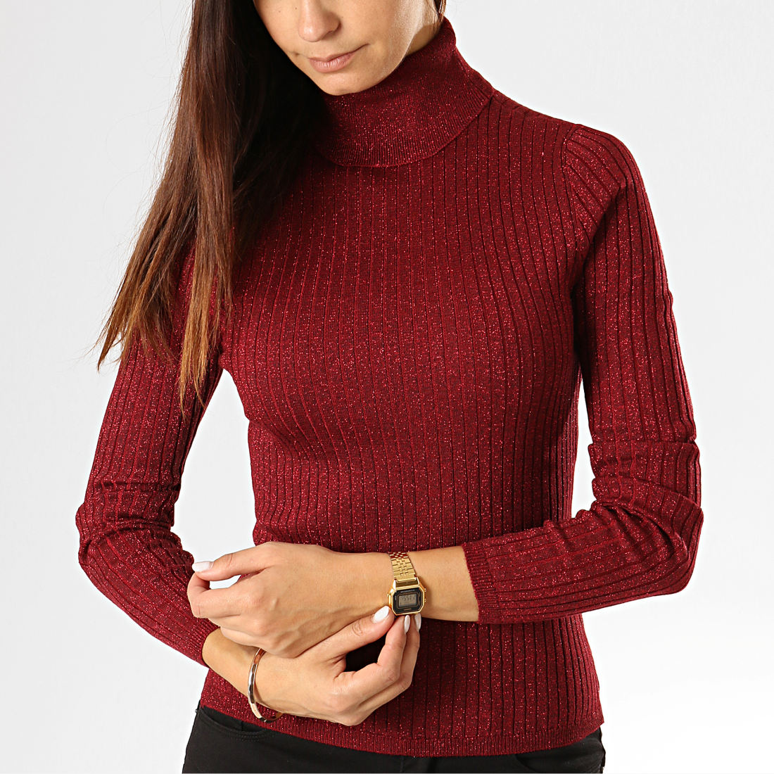 Sous-pull Col Roulé Manches Longues Miss Rouge - Viscose Extensible - Lavable Machine
