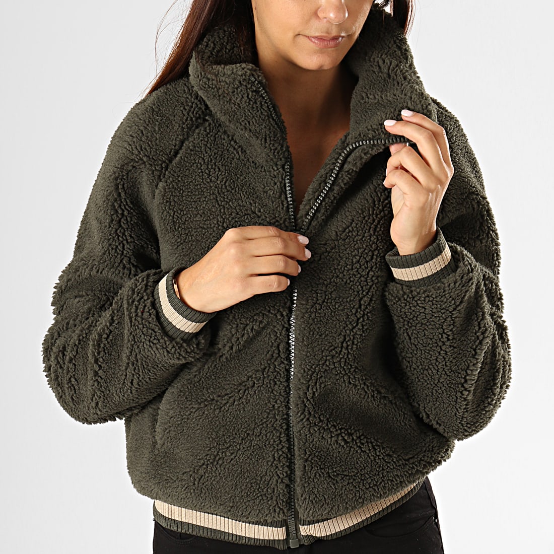 Only - Veste Zippée Femme Fourrure Emily Vert Kaki ...