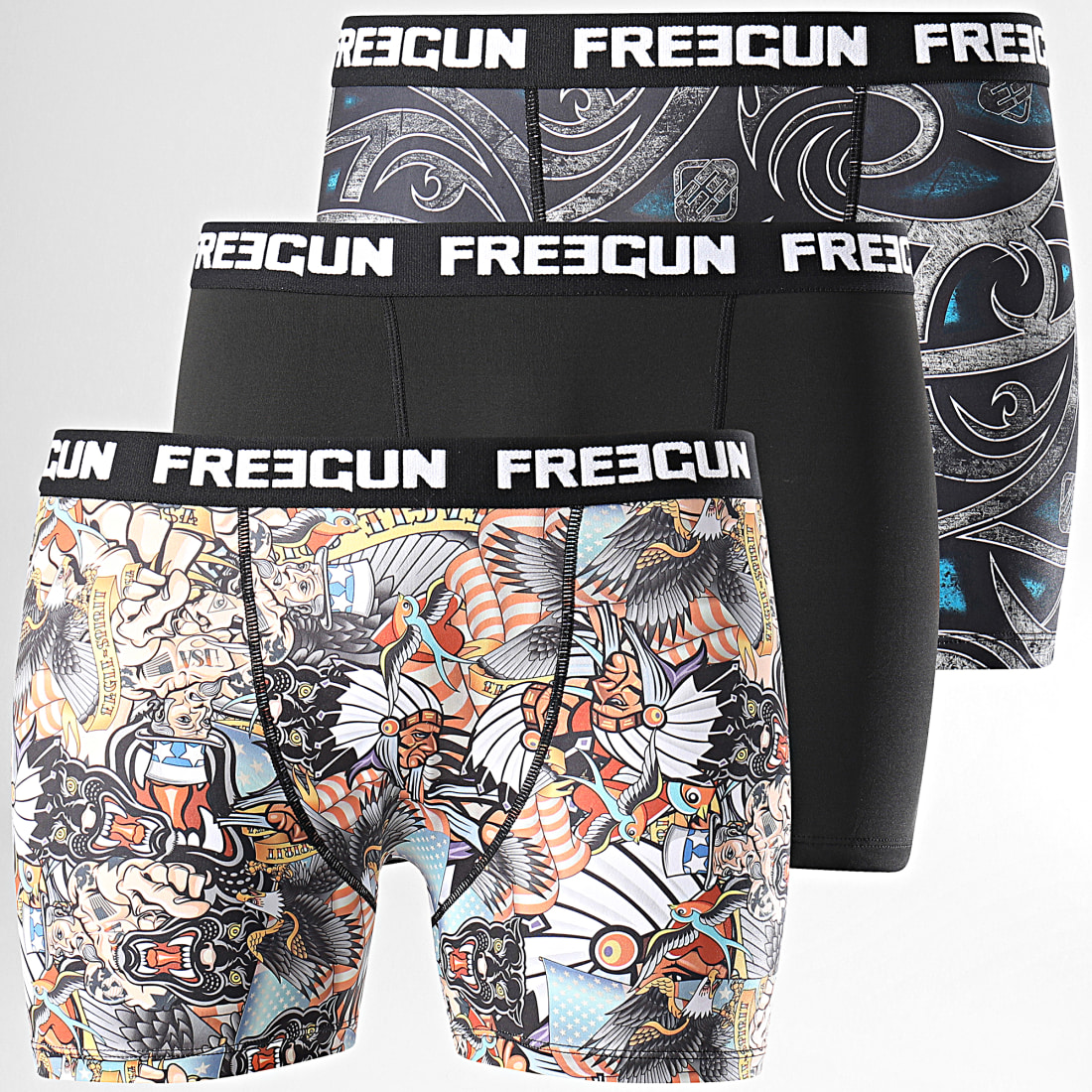 Freegun Lot De 3 Boxers Coton Stretch Noir Multi