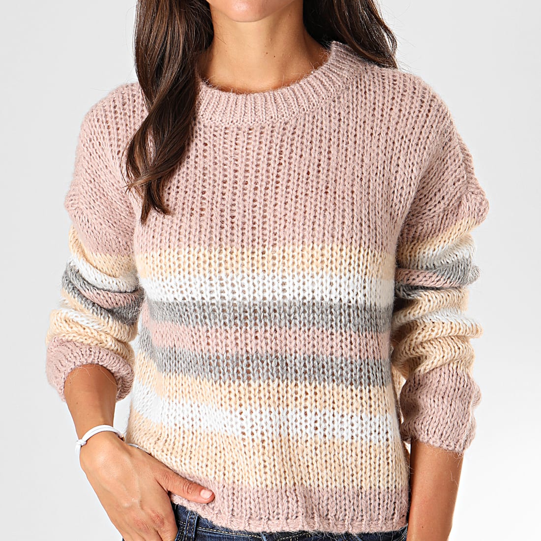 Only - Pull Femme Crop New Carle Rose Beige Gris ...