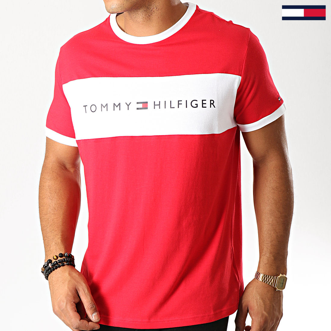 Tommy Hilfiger Tee Shirt Logo Flag 1170 Rouge Blanc
