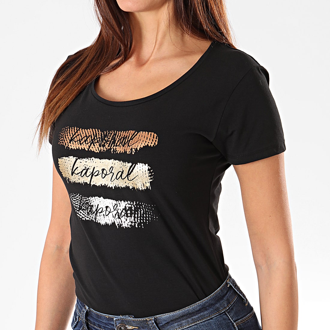 Kaporal - Tee Shirt Slim Femme Xail Noir Doré Argenté ...