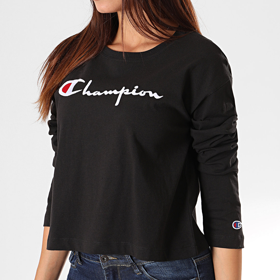Champion Crop Shirt
 Champion Tee Shirt Crop Femme Manches Longues Noir