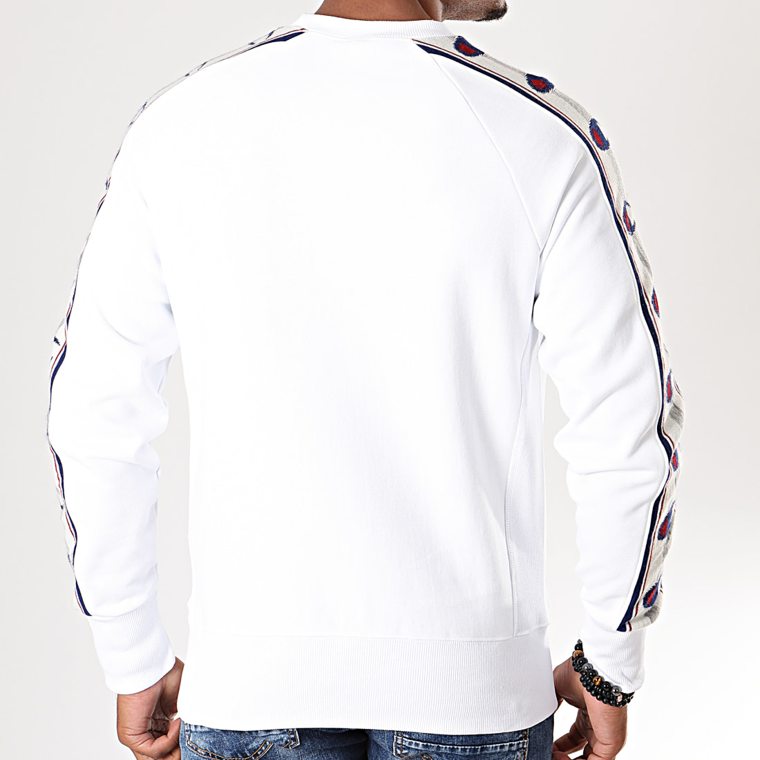 Champion - Sweat Crewneck A Bandes 213734 Blanc ...