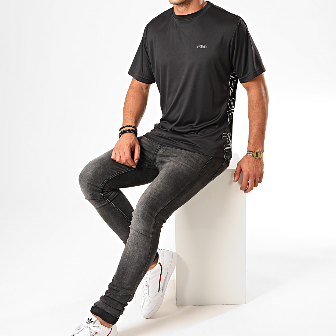 Fila - Tee Shirt De Sport Atami 682824 Noir Blanc ...