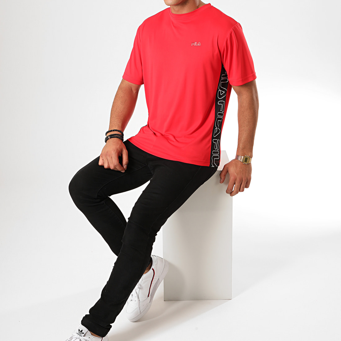 Fila - Tee Shirt De Sport Atami 682824 Rouge Noir ...