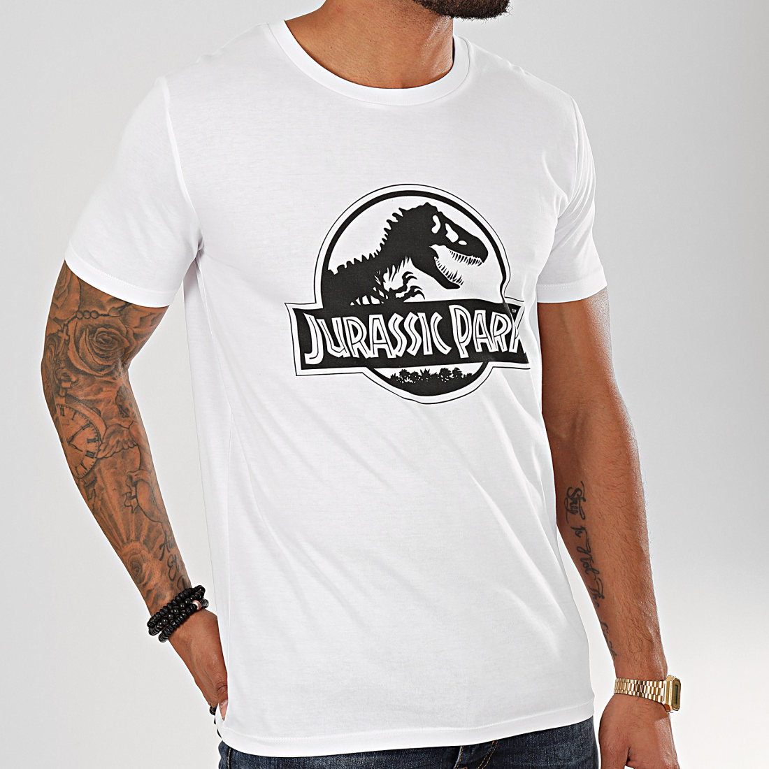 Jurassic Park Tee Shirt Logo Black And White Blanc