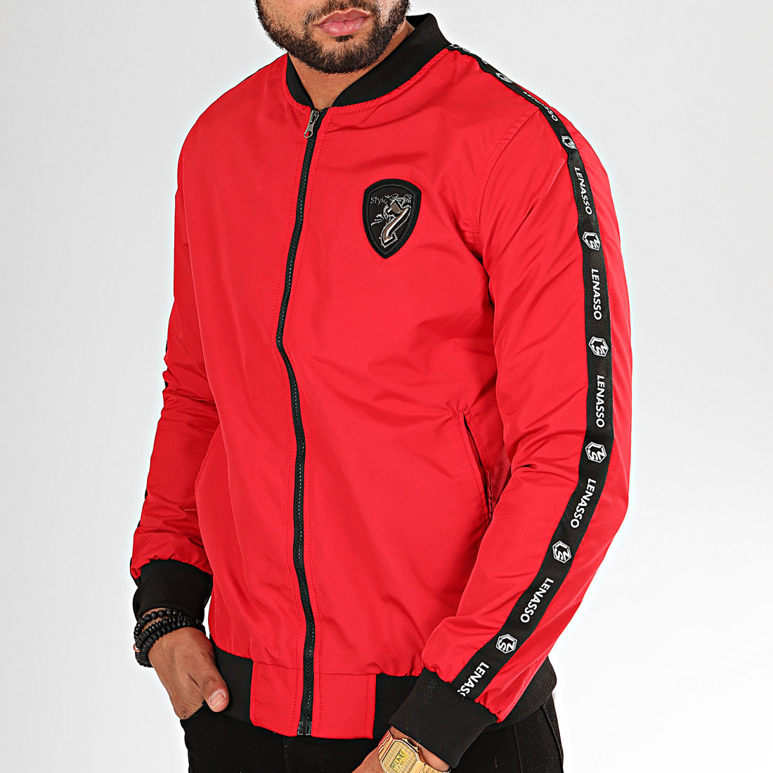 Classic Series - Veste Zipp?�e A Bandes K-7438 Rouge Noir - LaBoutiqueOfficielle.com