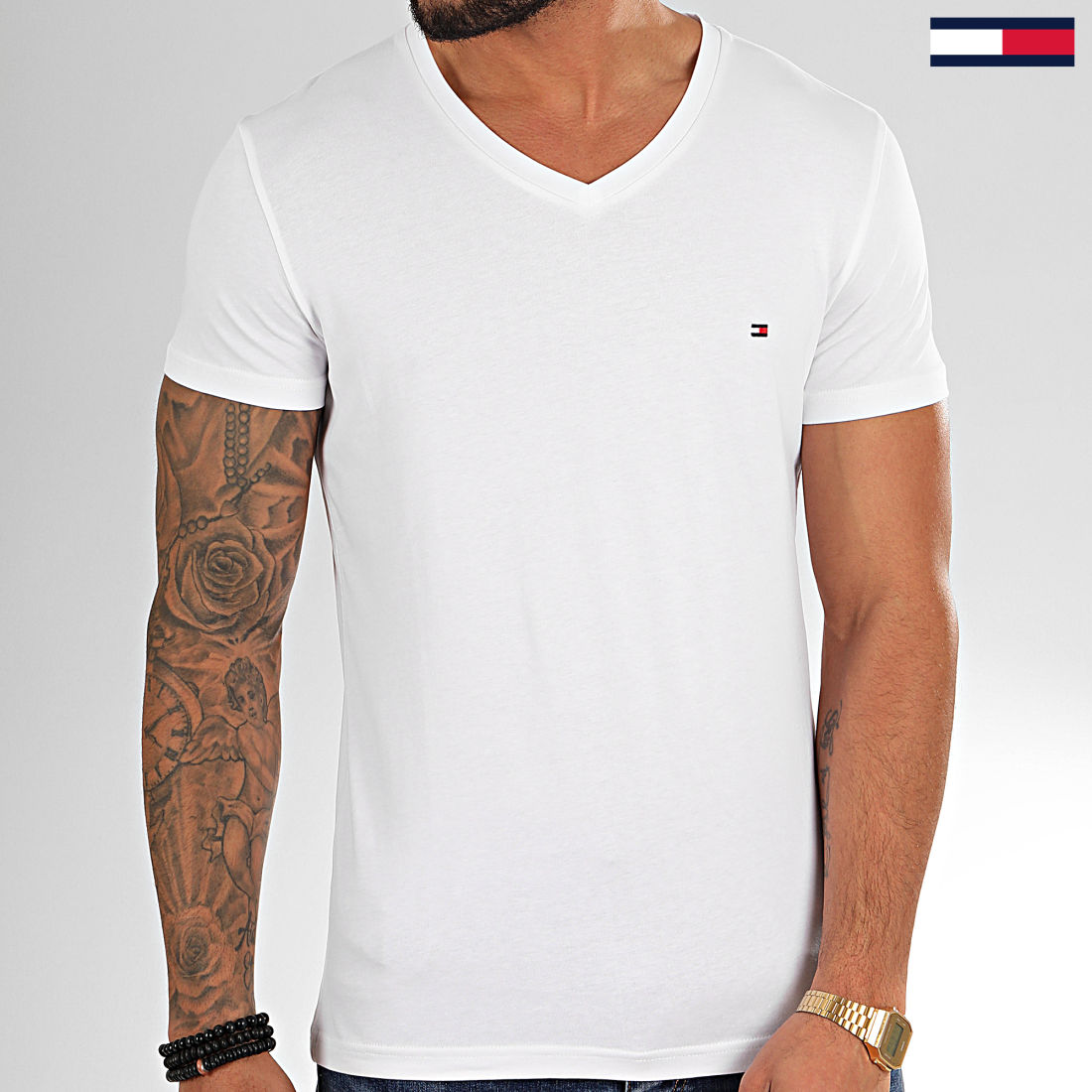 Tommy Hilfiger Tee Shirt Col V Core Stretch 2045 Blanc