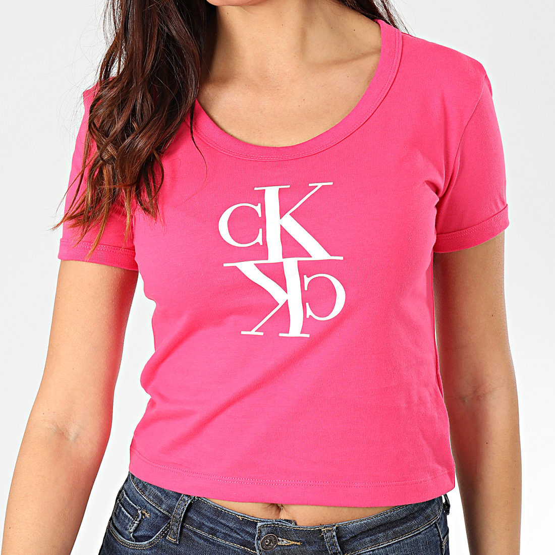 Calvin Klein Tee Shirt Femme Mirrored Monogram Baby 2931 Rose