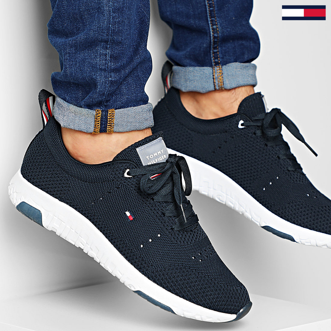 Tommy Hilfiger Logo Knit Sock Sneakers in Black - BAMBINIFASHION.COM