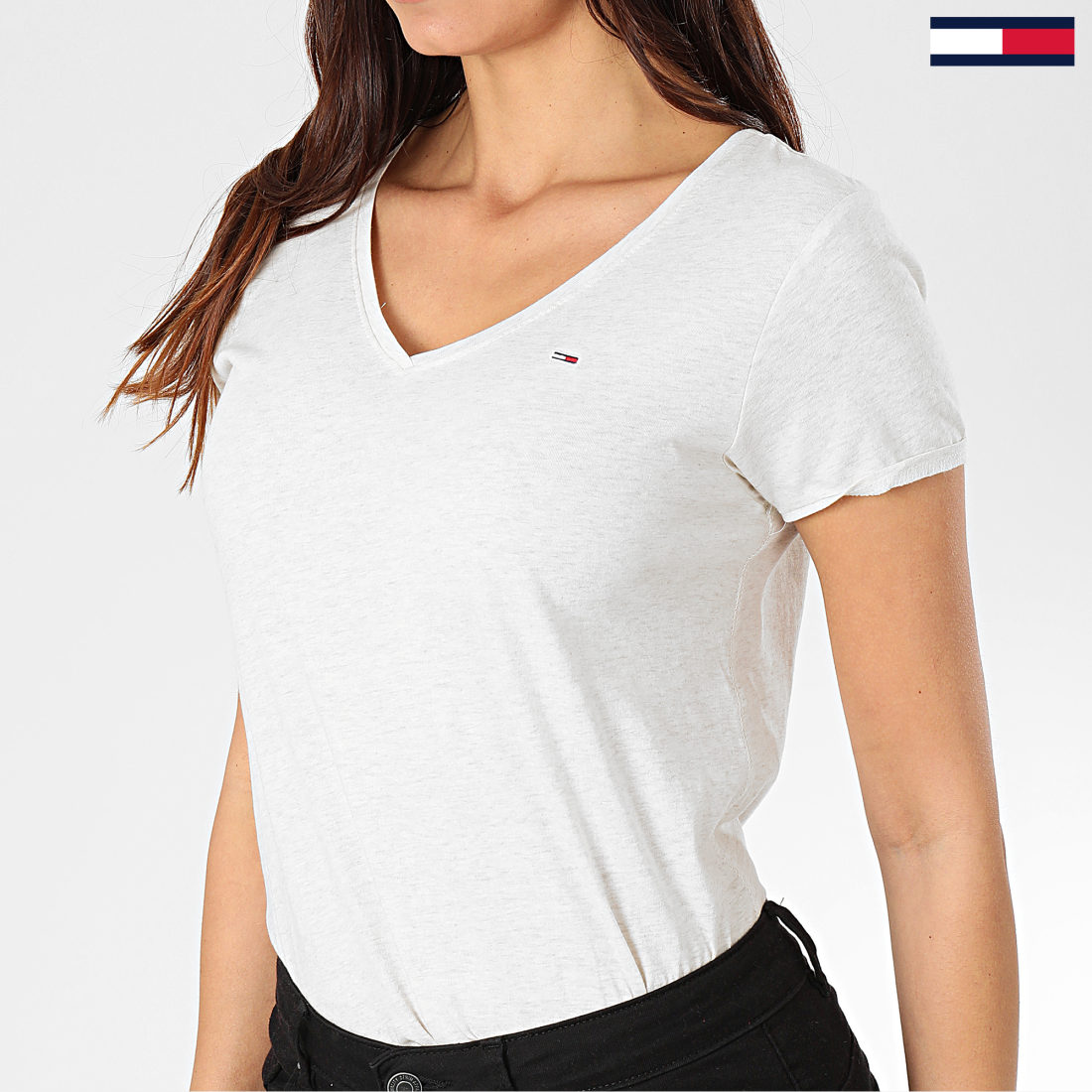 Tommy Hilfiger - Tee Shirt Femme Col V Soft Jersey 6899 ...