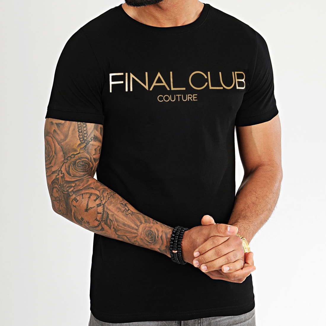 Final Club Tee Shirt Couture Muscle Fit Avec Logo Or 319 Noir