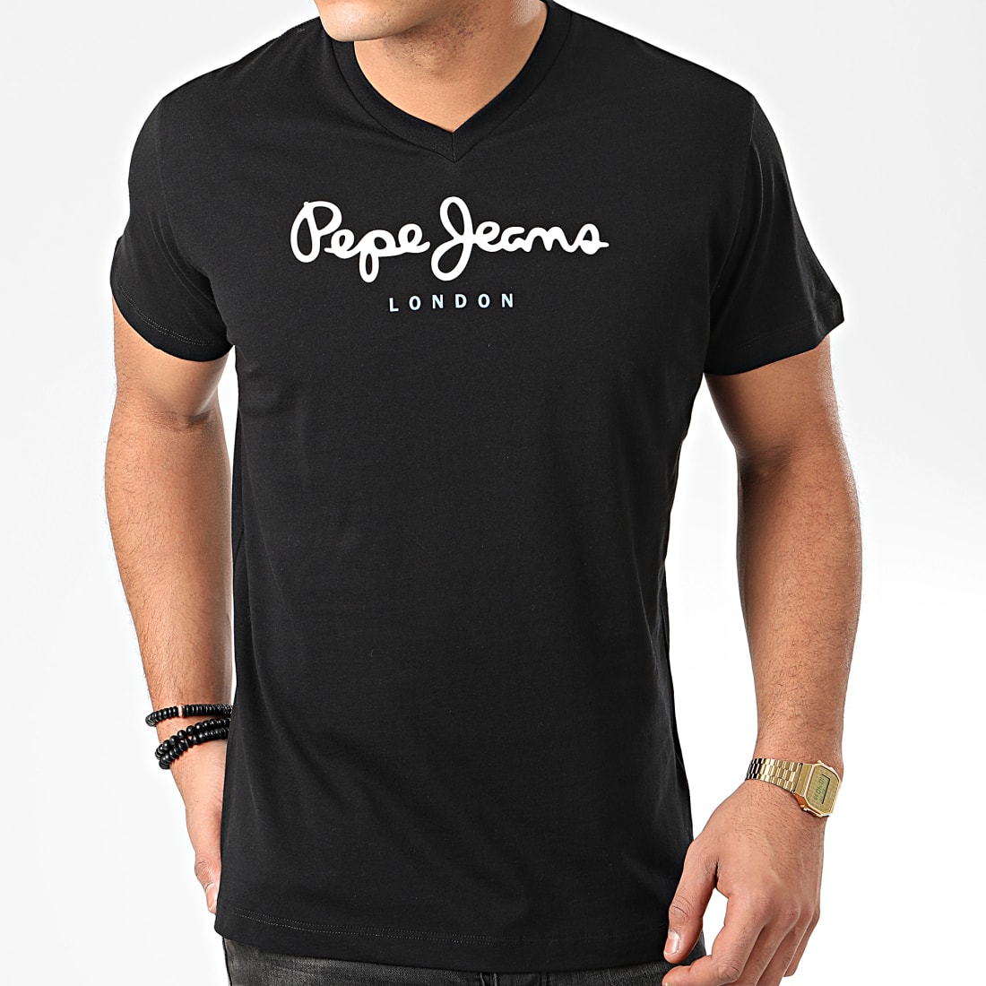 Pepe Jeans Tee Shirt Col V Eggo V PM501389 Noir