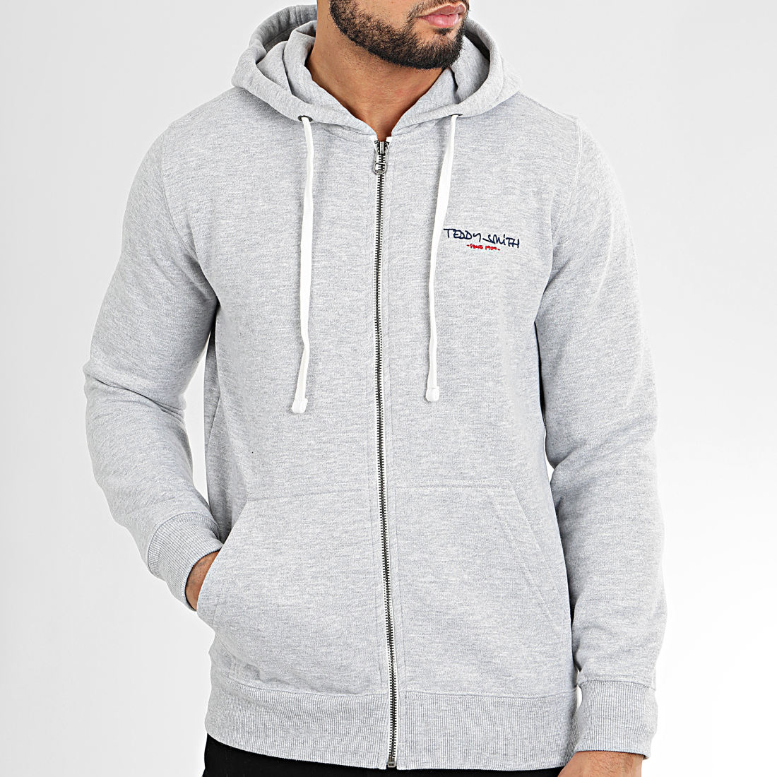Teddy Smith - Sweat Zippé Capuche Jarik Gris Chiné ...