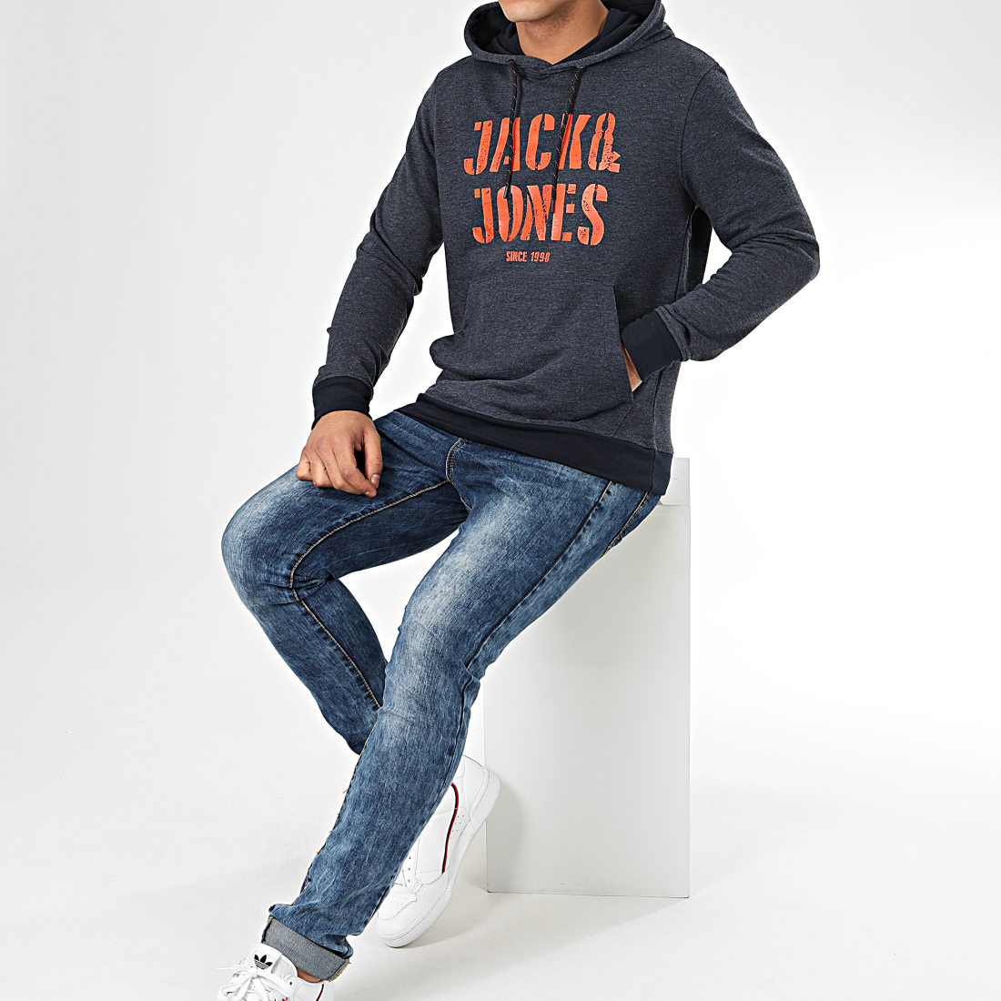 Jack And Jones - Sweat Capuche Jay Bleu Marine Chiné ...