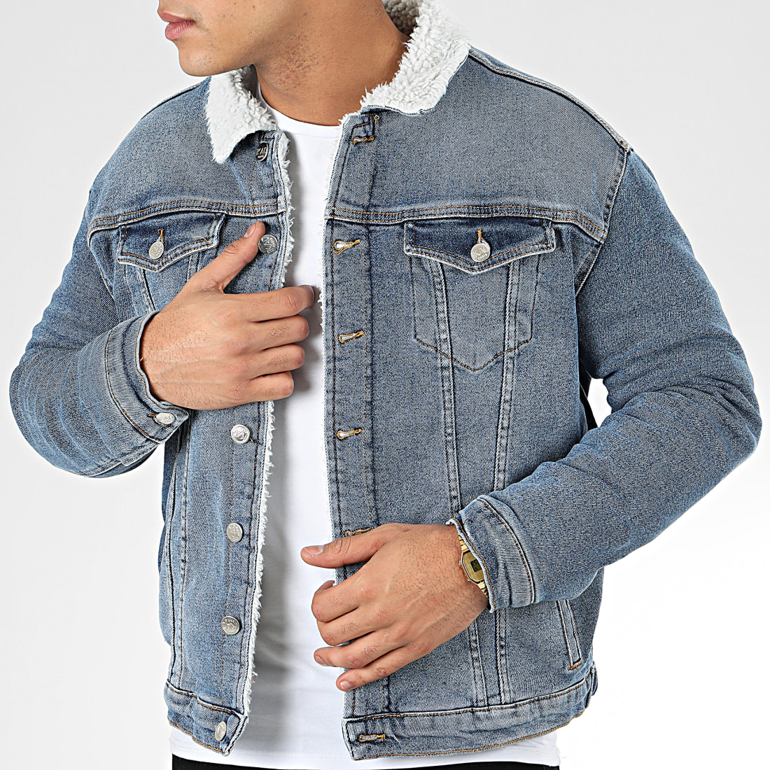 Ikao - Veste Jean Col Mouton NK1025 Bleu Denim ...