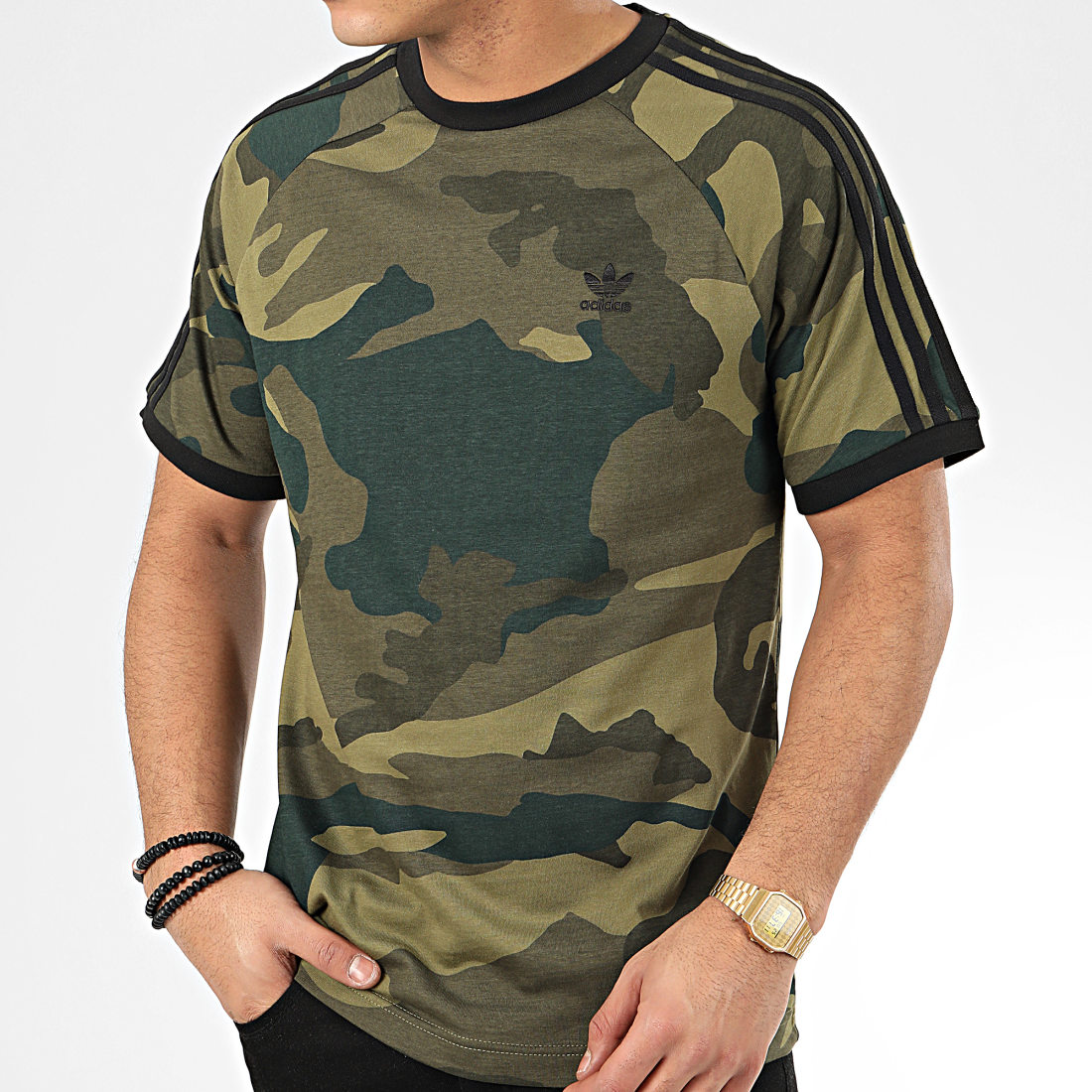 Adidas Originals Tee Shirt A Bandes Camo Cali FM3351 Vert Kaki