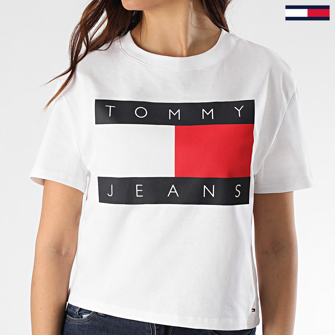 Tommy Hilfiger Tee Shirt Femme Tommy Flag 7153 Blanc