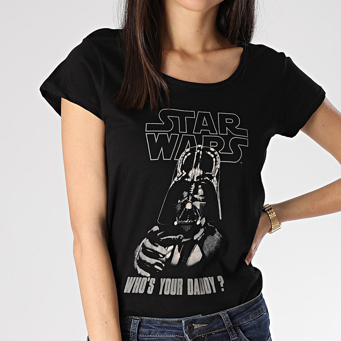 Star Wars Tee Shirt Slim Femme Who's Your Daddy FSTTS1256 Noir