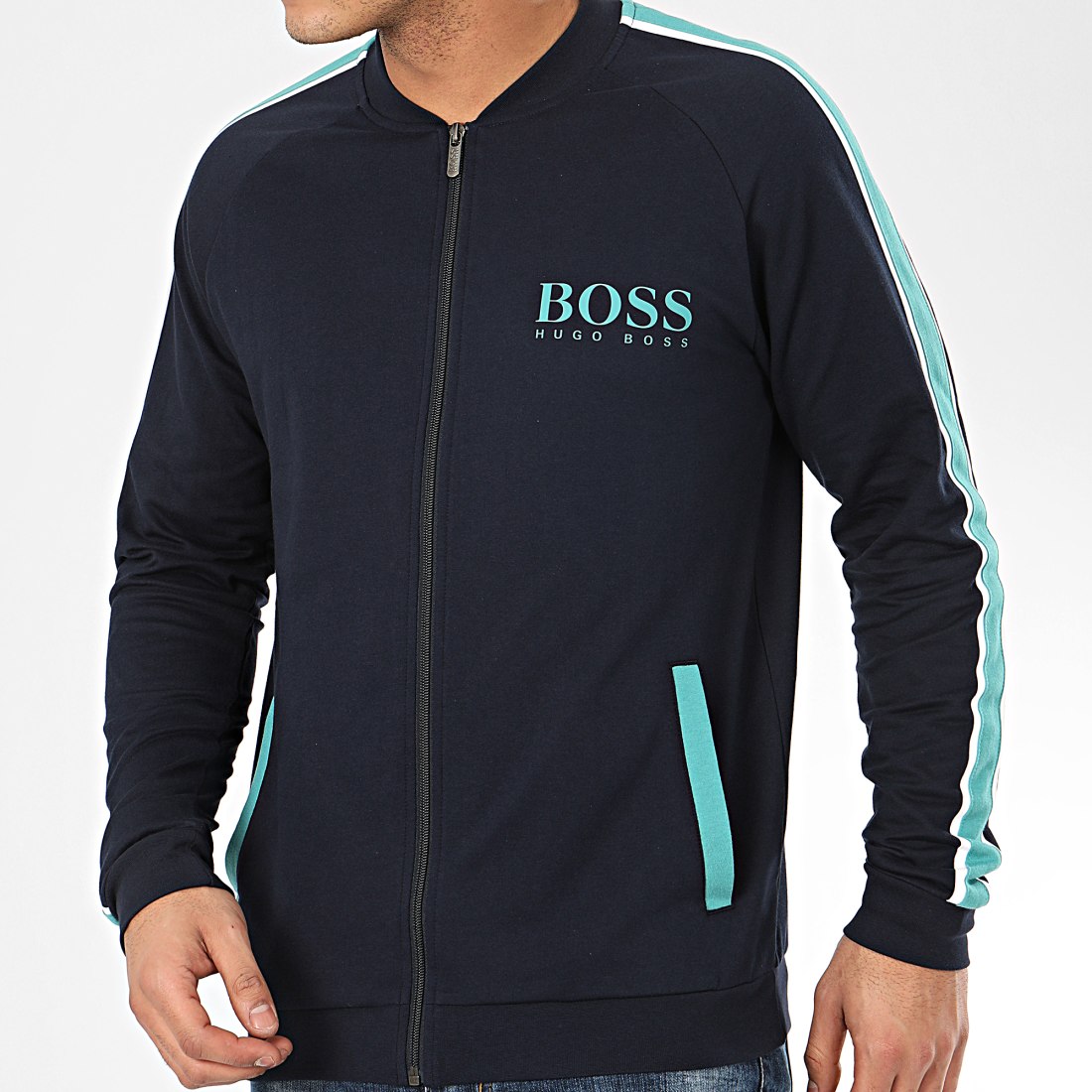 Hugo Boss - Veste Zippée A Bandes Authentic 50424789 Bleu ...