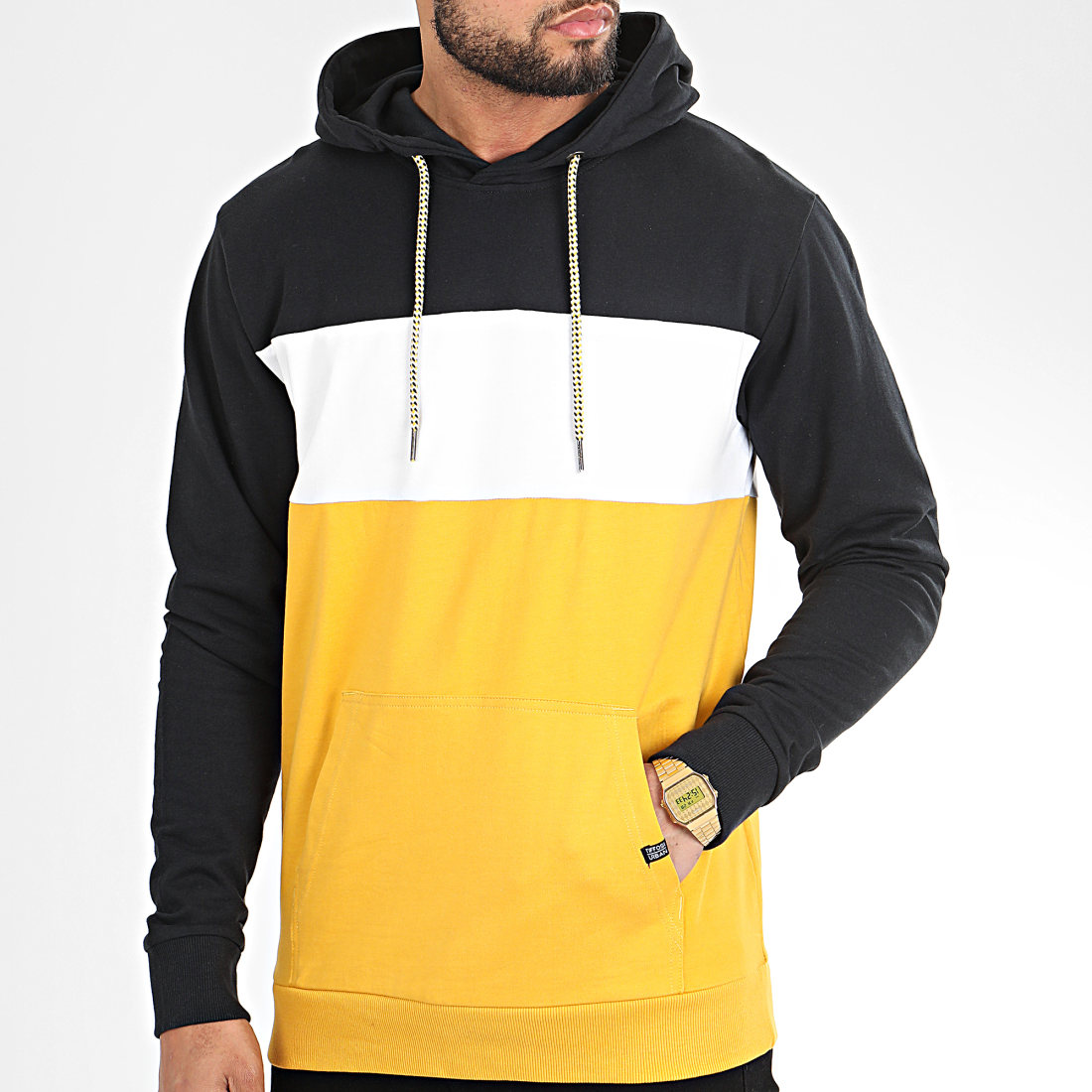 Tiffosi - Sweat Capuche Monterey Noir Blanc Jaune Moutarde ...