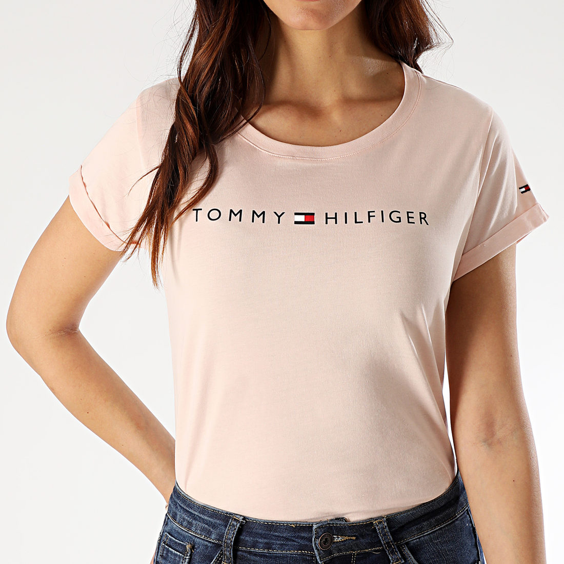 Tommy Hilfiger Tee Shirt Femme RN Logo 1618 Rose Clair