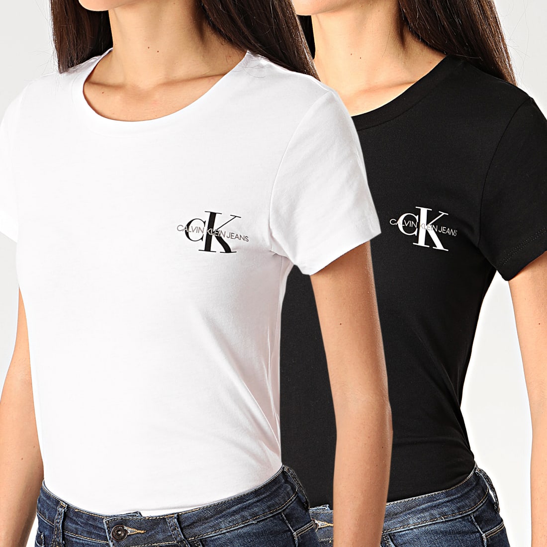 Calvin Klein - Lot De 2 Tee Shirts Femme Slim 4364 Blanc Noir 