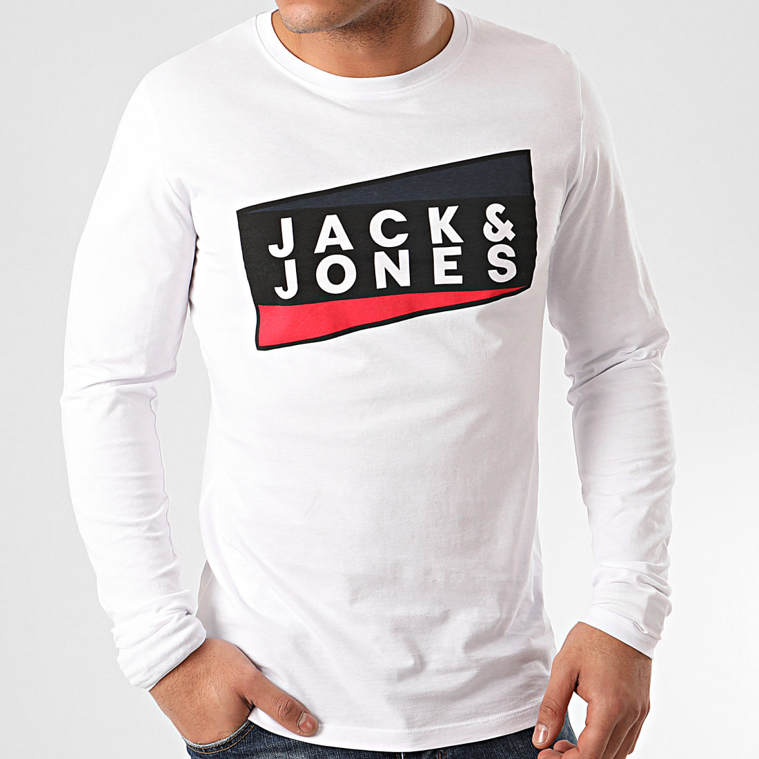 Jack And Jones Tee Shirt Manches Longues Shaun Blanc