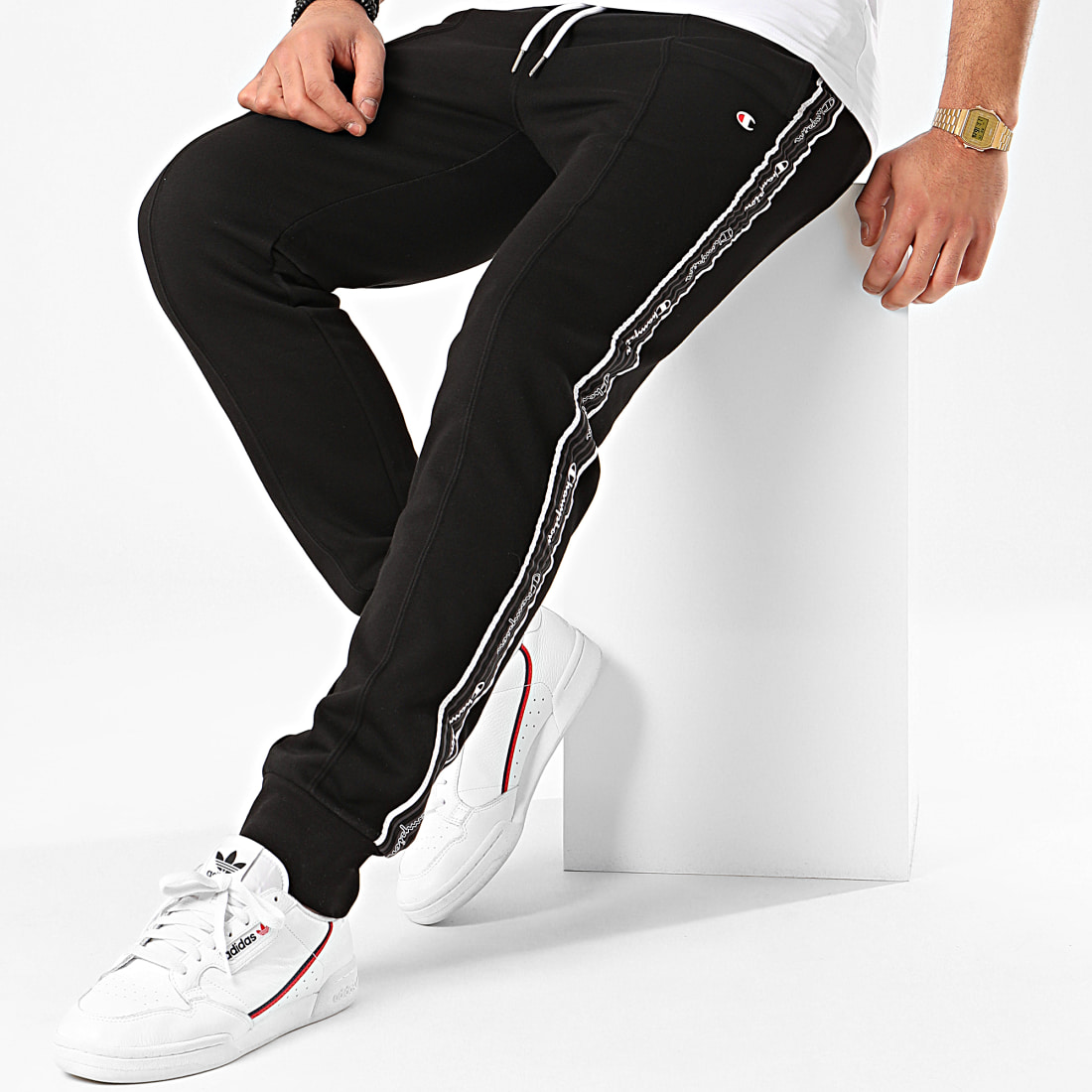Champion Pantalon Jogging A Bandes 214226 Noir
