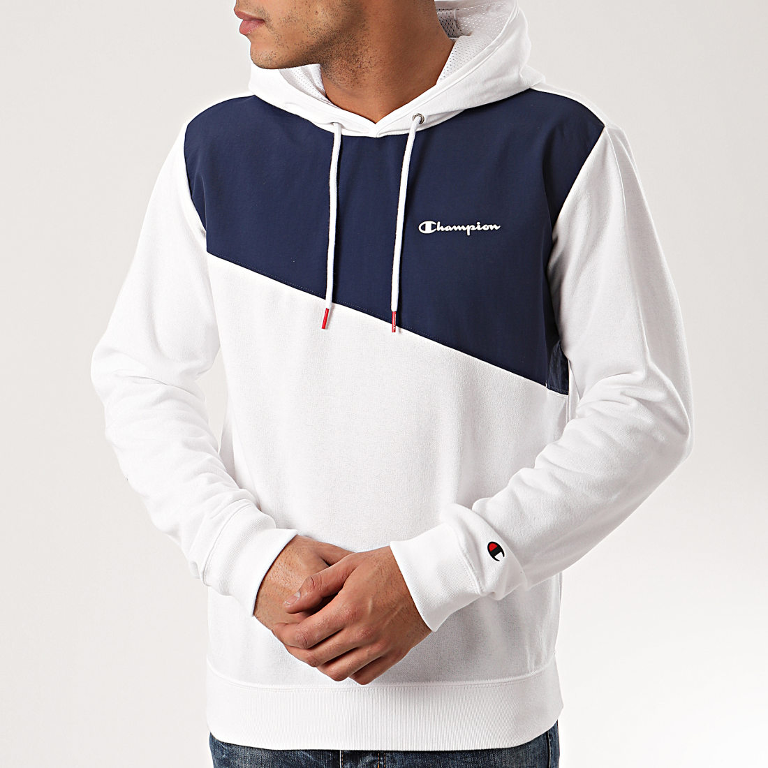 Champion - Sweat Capuche 214237 Blanc Bleu Marine ...