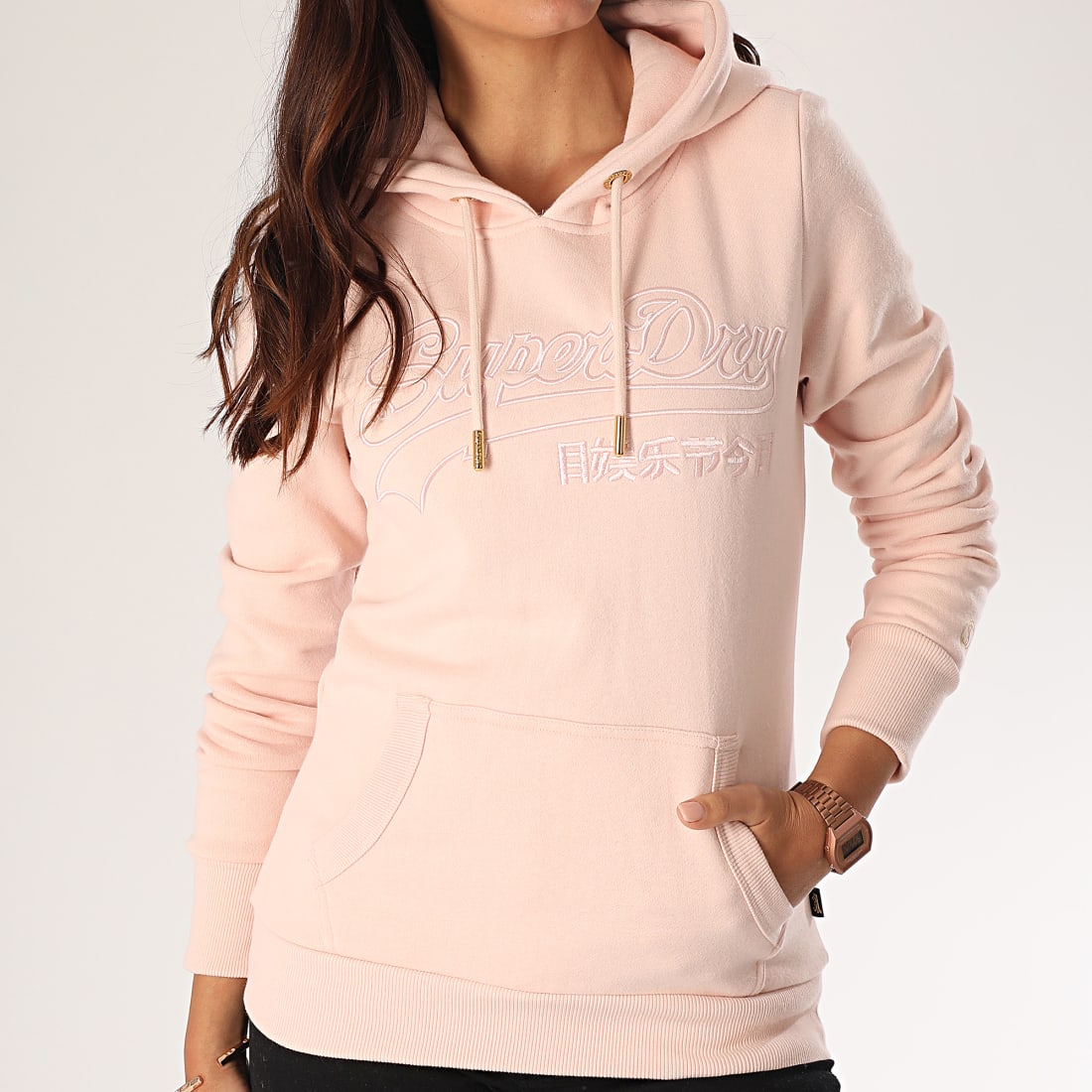 Superdry - Sweat Capuche Femme VL Embroidered Outline W2010080B Rose - LaBoutiqueOfficielle.com