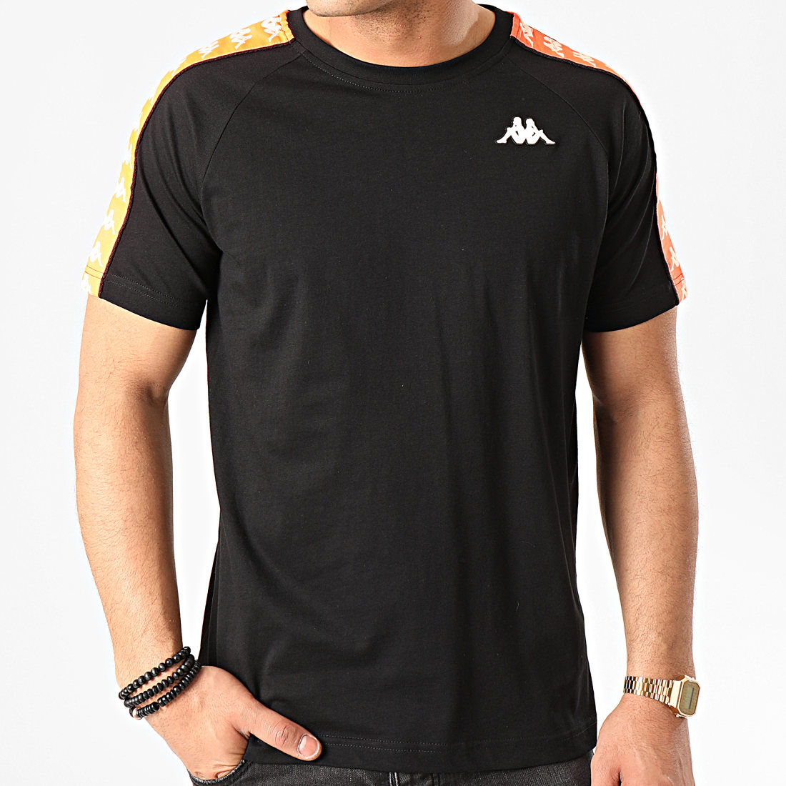 Kappa Tee Shirt A Bandes Coen 303UV10 Noir