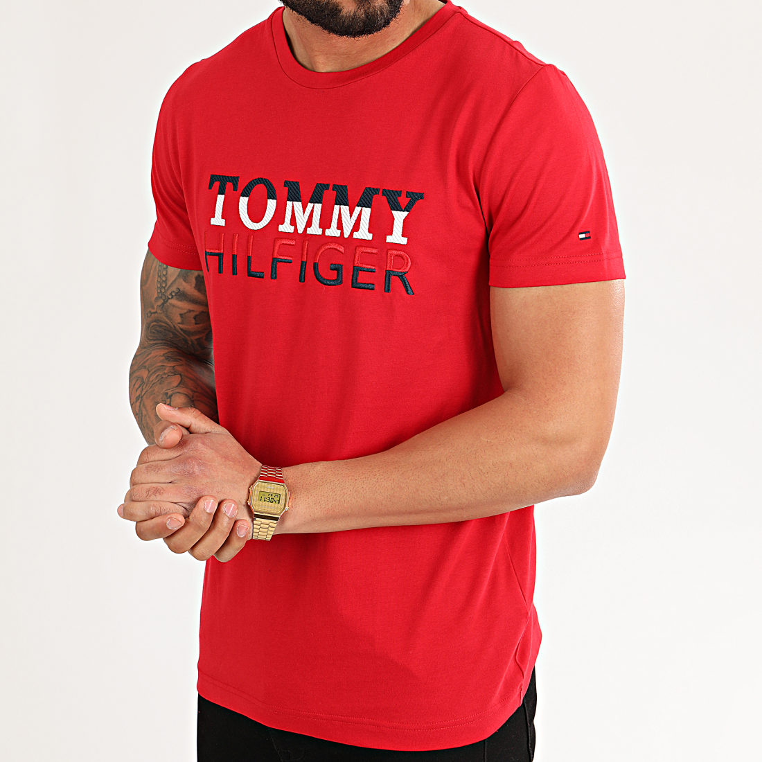 Tommy Hilfiger Tee Shirt Crop Texture Embroidery 3336 Rouge