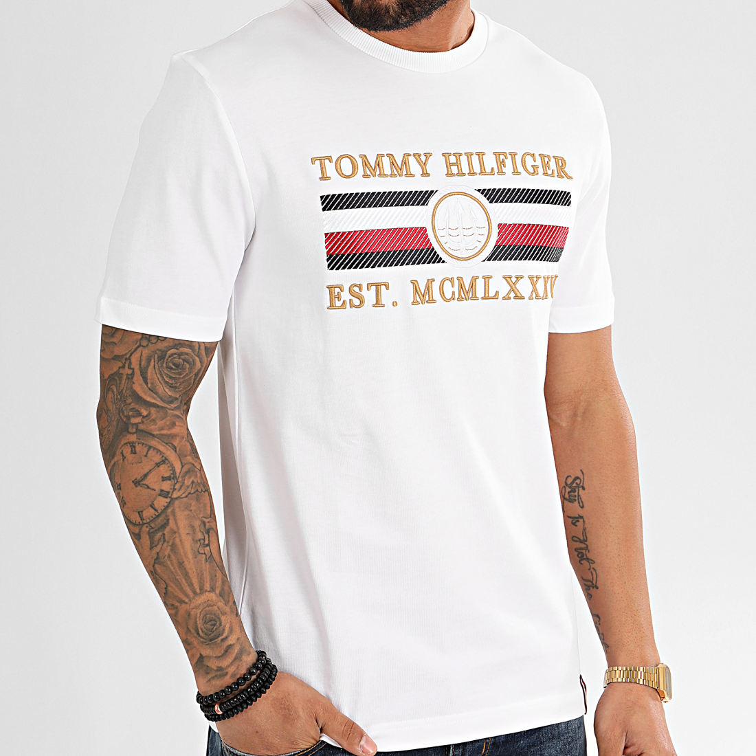 Tommy Hilfiger Tee Shirt Icon Stripe 3341 Blanc